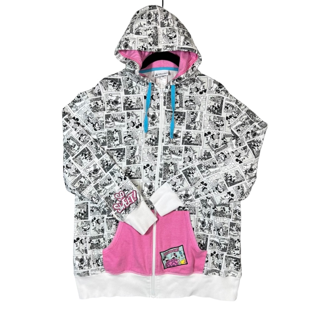 Disney Parks Micky Mouse Comic Full Zip Hoodie Women's 1x Pink‎ Pocket